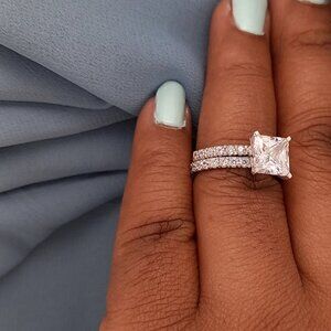 2.5 CT Princess Cut Moissanite Bridal Set Engagement Wedding Ring 14K White Gold